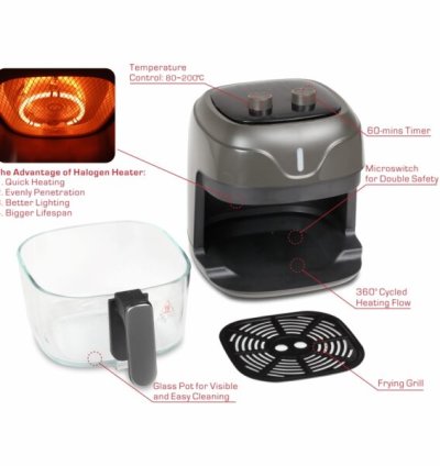 Qasa Oil Less Air Fryer QFY-550 Glass Pt Easy Clean 5L